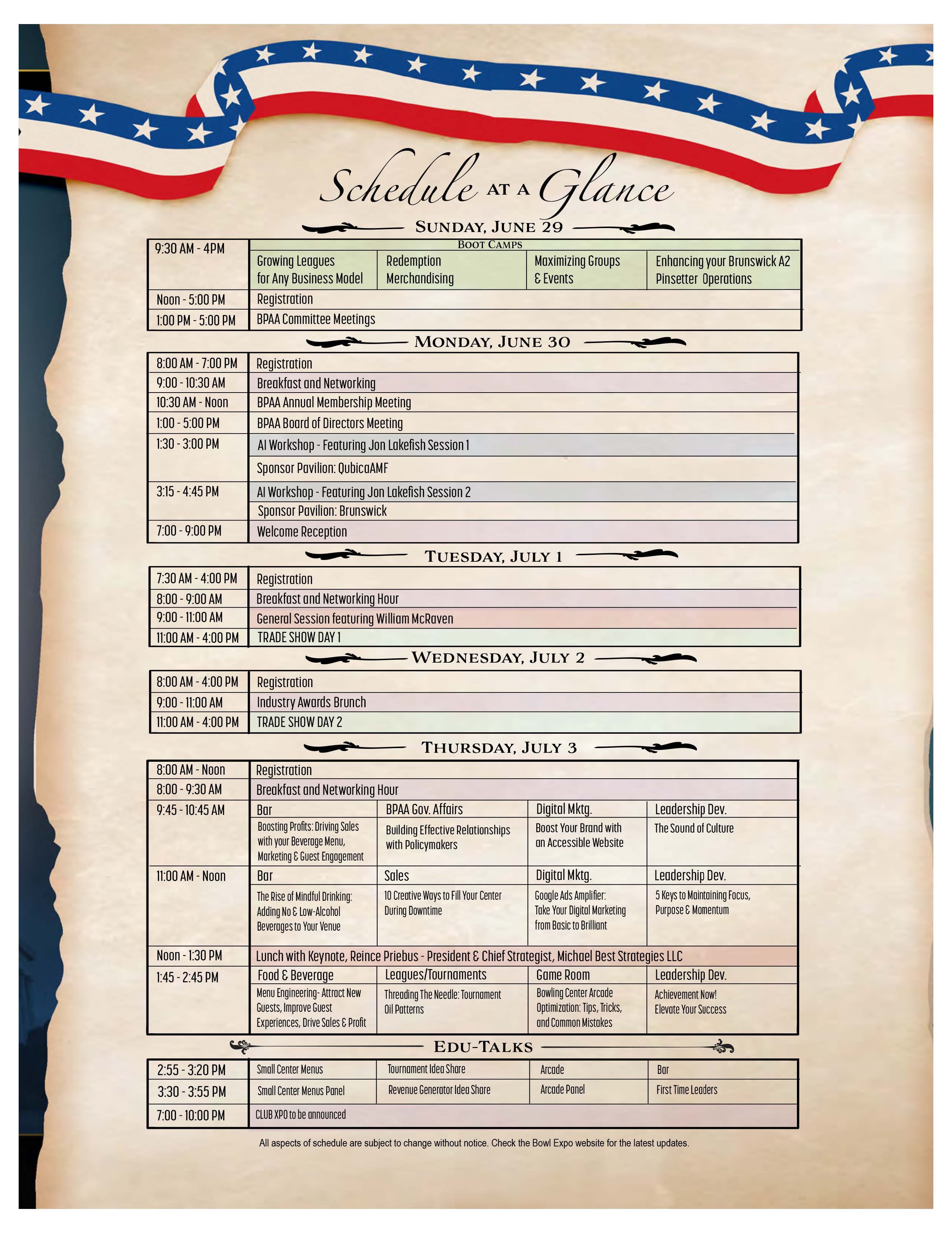 bowl expo schedule at a glance 2025